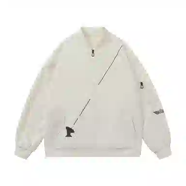 三体 简约基础款字母印花百搭休闲宽松棒球领开衫美式复古潮牌纯色户外工装机能风飞行夹克外套 男女同款