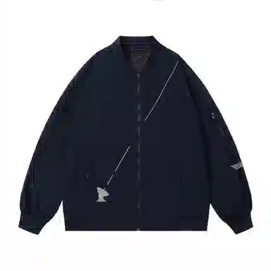 三体 简约基础款字母印花百搭休闲宽松棒球领开衫美式复古潮牌纯色户外工装机能风飞行夹克外套 男女同款