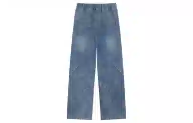 美式复古高街风显高显瘦垂感休闲阔腿经典百搭褶皱设计纯色基础款中腰潮流百搭抽绳宽松直筒裤做旧简约舒适系带牛仔裤 男女同款