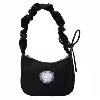 爱心设计感腋下包月亮包褶皱可爱抽绳手提包 帆布 单肩包 常规 女款 白色/黑色