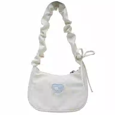 爱心设计感腋下包月亮包褶皱可爱抽绳手提包 帆布 单肩包 常规 女款 白色/黑色