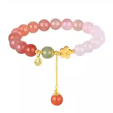 中国珠宝 十里桃花渐变新中式桃花流苏 纳福转运 玛瑙 玉石手串 女款