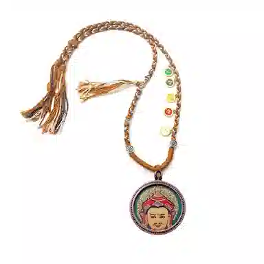 玉临门 新中式西藏复古莲花生大士唐卡热贡手绘 合金 吊坠 男女同款情侣款 礼盒