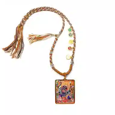 玉临门 新中式藏式复古大黑天唐卡热贡手绘 合金 项坠/吊坠 男女同款情侣款 礼盒