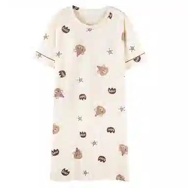 莫代尔 简约柔软舒适细腻透气耐磨微弹带胸垫防凸点亲肤休闲可外穿短袖睡裙 女款 杏色