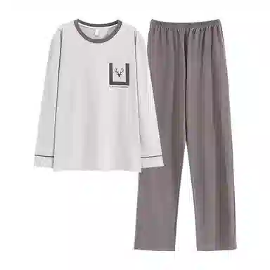 芬腾可安 简约舒适亲肤休闲长袖长裤家居服可外穿睡衣套装 男款 浅灰色