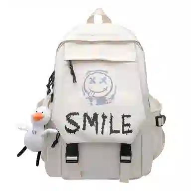 泰克森 大容量学生书包原宿风潮酷背包 尼龙 双肩包 男女同款情侣款 黑色/白色