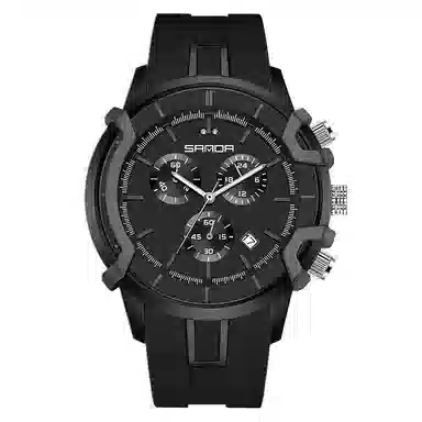 三达潮流酷炫个性百搭休闲学生 石英机芯 国表 男表 黑色表盘 夜光效果日历夜光防震防水