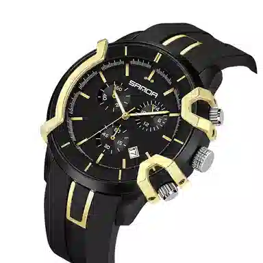 三达潮流酷炫个性百搭休闲学生 石英机芯 国表 男表 黑色表盘 夜光效果日历夜光防震防水