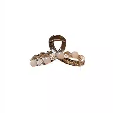 水中玉 优雅小香风山茶花珠珠抓夹女高端后脑勺盘发鲨鱼夹子头饰 发夹 女款