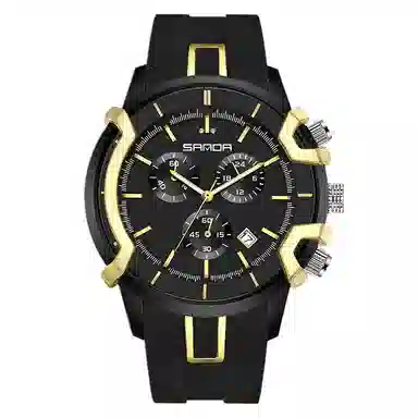 三达潮流酷炫个性百搭休闲学生 石英机芯 国表 男表 黑色表盘 夜光效果日历夜光防震防水