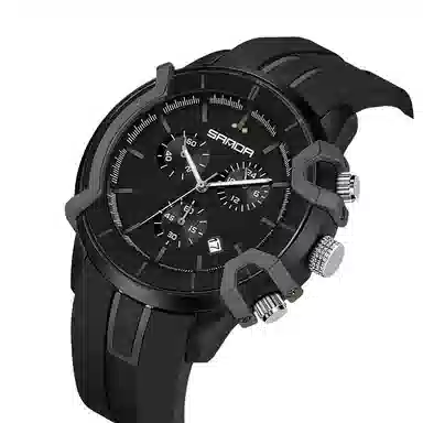 三达潮流酷炫个性百搭休闲学生 石英机芯 国表 男表 黑色表盘 夜光效果日历夜光防震防水