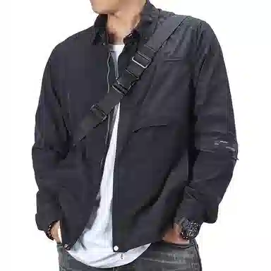 季言 纯色休闲防风翻领拉链夹克外套 男款 黑色