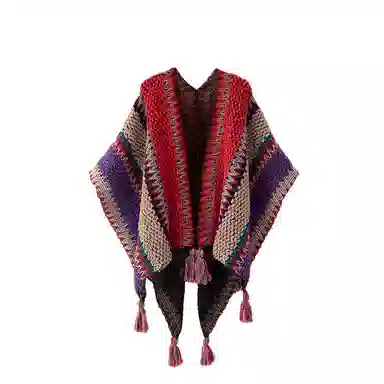 浪莎 云南青海西藏西北草原旅游拍照民族风斗篷超大加厚空调毯 披肩 女款