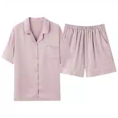 俞兆林 简约轻奢亲肤舒适翻领开衫短袖高级感可外穿三分裤睡衣套装 女款 粉色