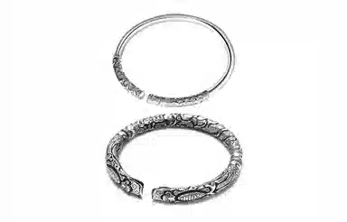 牧言 国潮复古做旧中式民族风简约小众设计高级感 立体十二生肖龙双响龙纹开口手饰 合金 双龙头手镯 男款