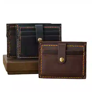 后步 复古纯手工蜡线缝制简约超薄日常通勤 头层牛皮真皮 零钱驾驶证卡包 常规 男女同款情侣款 咖啡色/黑色/孔雀蓝