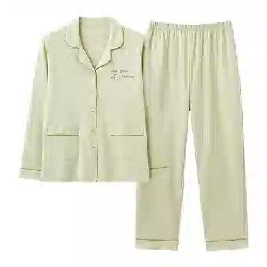 莫代尔 时尚舒适休闲纯色格纹居家翻领开衫长袖上衣双口袋松紧带长裤可外穿睡衣套装 女款 香槟色