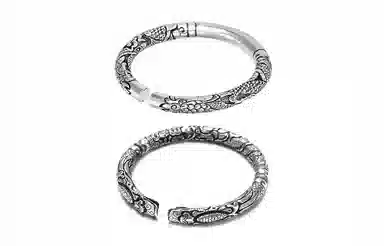 牧言 国潮复古做旧中式民族风简约小众设计高级感 立体十二生肖龙双响龙纹开口手饰 合金 双龙头手镯 男款