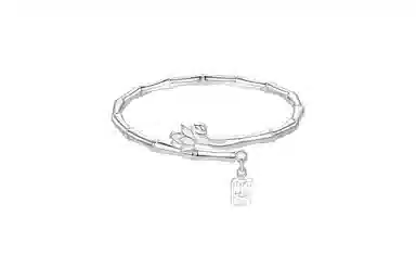 牧言 国潮复古新中式森系气质简约小众设计高级感 光面立体竹节莲花镂空平安字牌流苏开口手饰 合金 步步生莲手镯 女款