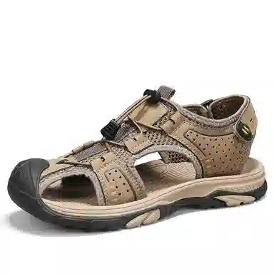 季公羊 牛皮革 时尚 沙滩鞋男户外凉鞋透气防滑 男款