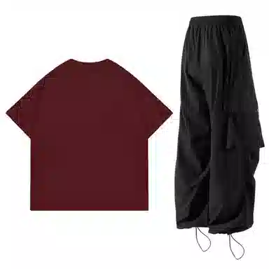 星际者 简约纯色短袖上衣工装裤情侣休闲运动套装 男女同款