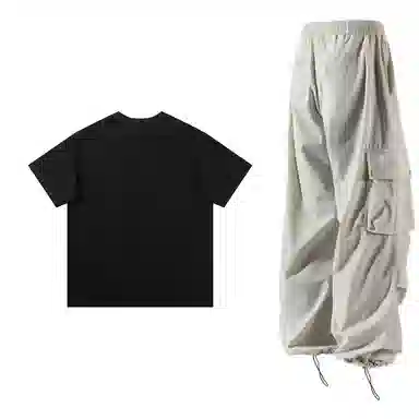 星际者 简约纯色短袖上衣工装裤情侣休闲运动套装 男女同款