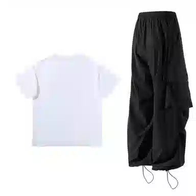 星际者 简约纯色短袖上衣工装裤情侣休闲运动套装 男女同款