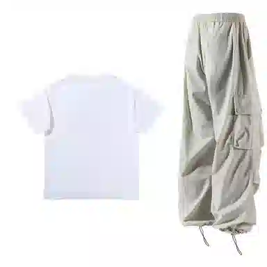 星际者 简约纯色短袖上衣工装裤情侣休闲运动套装 男女同款