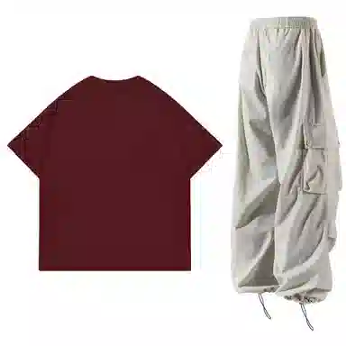 星际者 简约纯色短袖上衣工装裤情侣休闲运动套装 男女同款