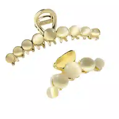 左欧 合成猫眼石抓夹后脑勺盘发高级感金属气质鲨鱼夹 发夹 女款