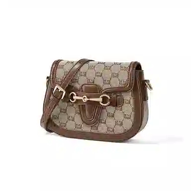 红蜻蜓 经典复古老花满印时尚小众高级感 织物 斜挎包 常规 女款 咖啡色