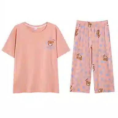歌倩雅 纯棉短袖七分裤可爱家居服睡衣套装 女款 图色