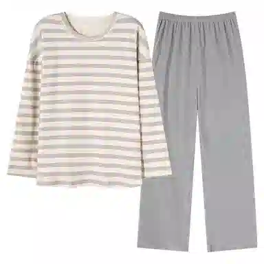 莫代尔 舒适亲肤条纹长袖长裤家居服睡衣套装 女款 灰色