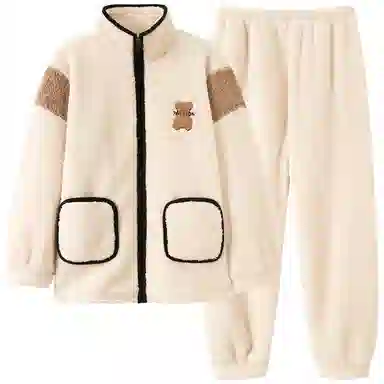 莫代尔 舒适保暖韩版时尚卡通可外穿休闲简约睡衣套装 男款 杏色