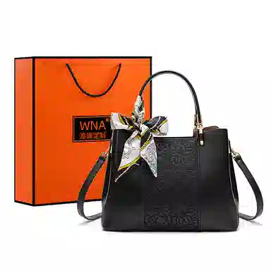 维尼奥 新中式刺绣高级感百搭大容量气质妈妈包通勤 合成革 手提包单肩斜挎 中号 女款 黑色/杏色/红色/蓝色