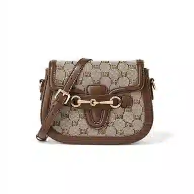 红蜻蜓 经典复古老花满印时尚小众高级感 织物 斜挎包 常规 女款 咖啡色