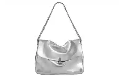 妙迪 高级感小众时尚简约百搭上班通勤 牛皮 链条托特包腋下包手提单肩斜挎包大包包 大号 女款 星光白/复古棕/月光银