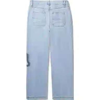 中国李宁 字母中腰透气百搭宽松直筒牛仔裤 男款 浅蓝色牛仔