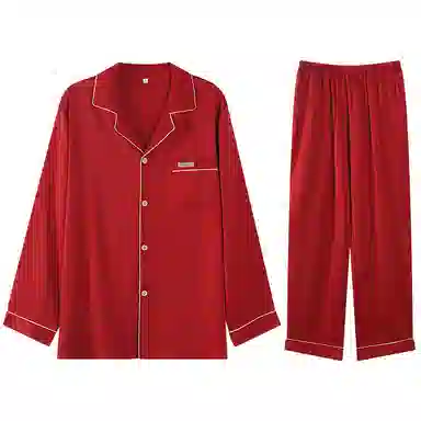 莫代尔 舒适柔软细腻亲肤微弹透气耐磨冰丝圆润纽扣不伤手开衫长袖松紧裤腰不勒腹长裤可居家休闲可外穿睡衣套装 男款 砖红色