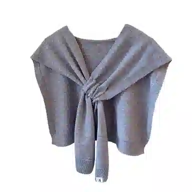 北极绒 针织外搭秋冬季韩版交叉洋气搭肩穿孔小坎肩 披肩 女款