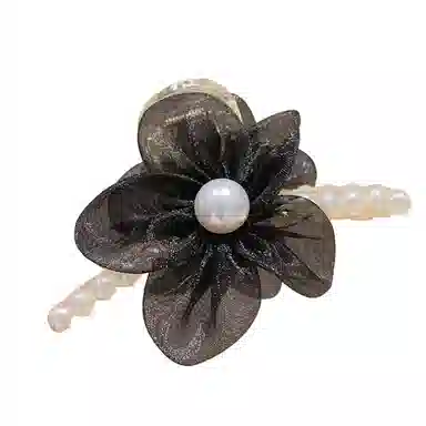 妖娆猫 超仙网纱珍珠花朵后脑勺气质盘发鲨鱼夹发卡韩式高级感 发夹 女款