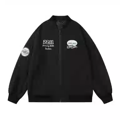 三体 水滴系列 简约基础款纯色拉链字母印花保暖防风棒球领开衫飞行服户外工装机能风美式复古高街潮牌个性夹克外套 男女同款