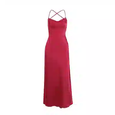 花蔓色 高开衩诱惑冰丝长款睡衣简约网纱外袍家居服无袖睡裙 女款