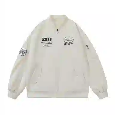 三体 水滴系列 简约基础款纯色拉链字母印花保暖防风棒球领开衫飞行服户外工装机能风美式复古高街潮牌个性夹克外套 男女同款