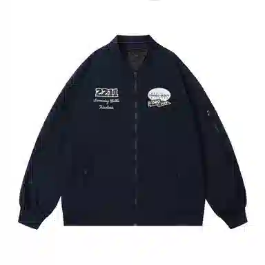 三体 水滴系列 简约基础款纯色拉链字母印花保暖防风棒球领开衫飞行服户外工装机能风美式复古高街潮牌个性夹克外套 男女同款