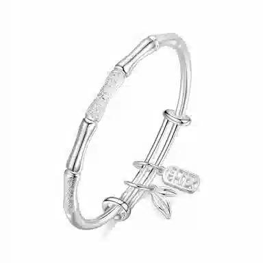 银千惠 竹愿平安 新中式竹报平安节节高升竹节镯子 学业上岸镂空福牌竹叶流苏手环 小众清冷感推拉款女友首饰 满天星竹韵 手镯 女款 礼盒