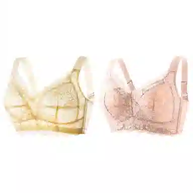 莫代尔 蕾丝聚拢无痕裸感大胸显小吸湿透气无痕美背无钢圈收副乳防下垂文胸 女款 组合装