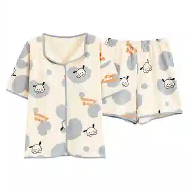 花蔓色 薄款休闲带胸垫家居服防凸点短袖三分裤睡衣套装 女款