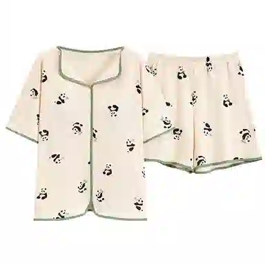 花蔓色 薄款休闲带胸垫家居服防凸点短袖三分裤睡衣套装 女款